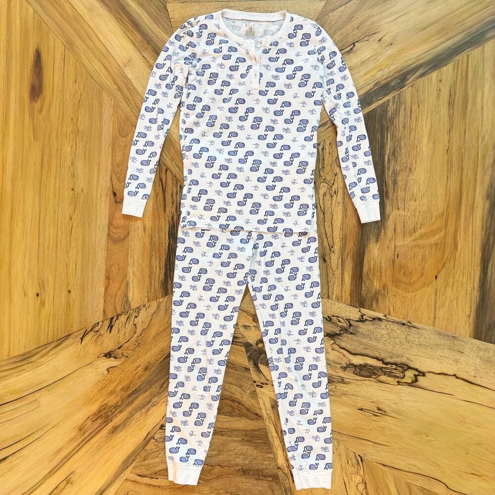 Roller Rabbit Girls 12Y Moby Whale Pajama Set Blue White Pima Cotton PJ, 2 Piece
